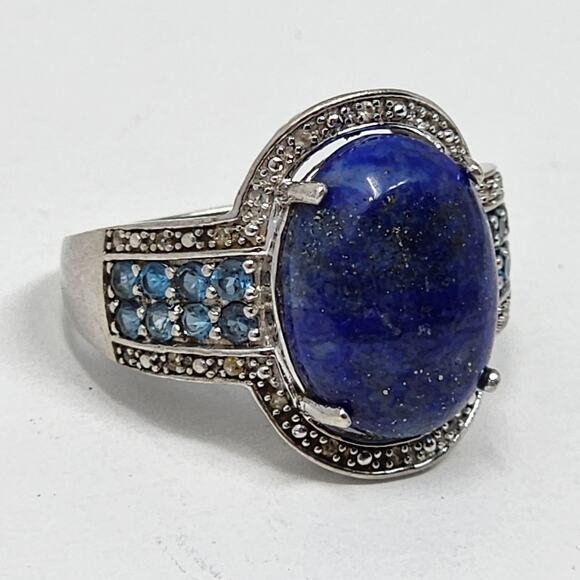 Vintage Lapis Lazuli Aquamarine Sterling Silver Size 10 Ring - Picture 3 of 12